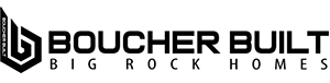 Black logo with "BOUCHER BUILT" and "BIG ROCK HOMES" text, and a stylized "B" icon.