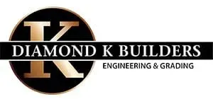 Logo for Diamond K Builders: gold "K" inside a black circle, company name in a horizontal bar, and subtext.