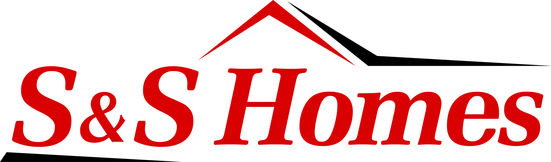 Logo of S&S Homes with a red house roof and black outline above the red text.
