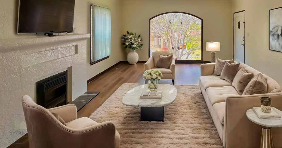 Living room inside an Inglewood apartment for rent