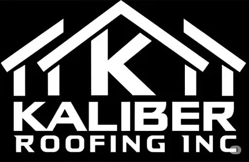 Black and white K1K Kaliber Roofing Inc logo with stylized house roof icon