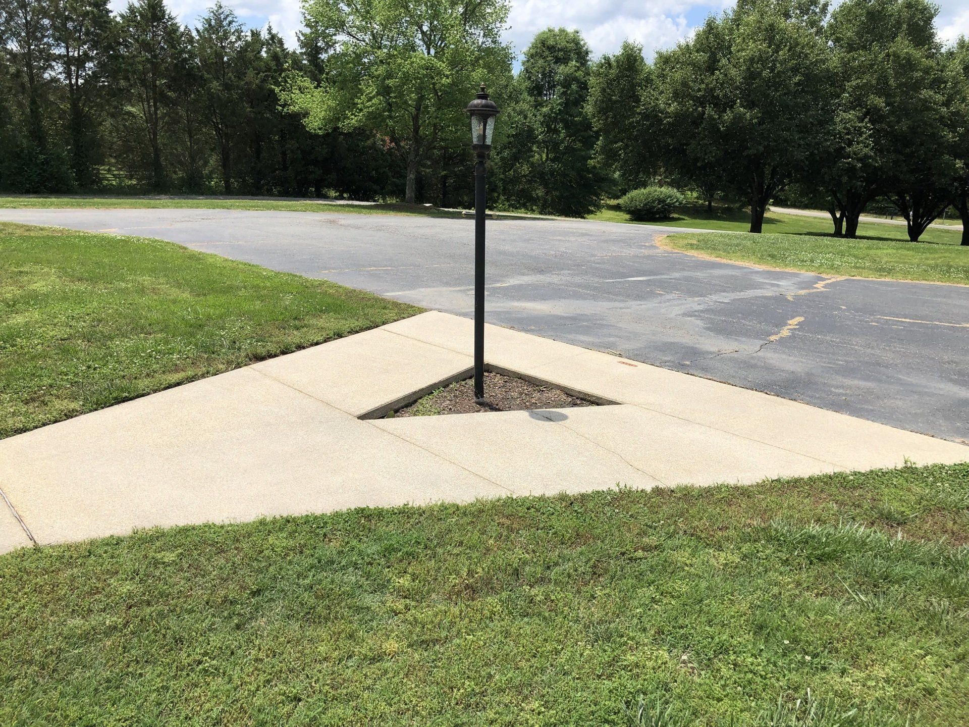 cleaned new look concrete floor with lamp post