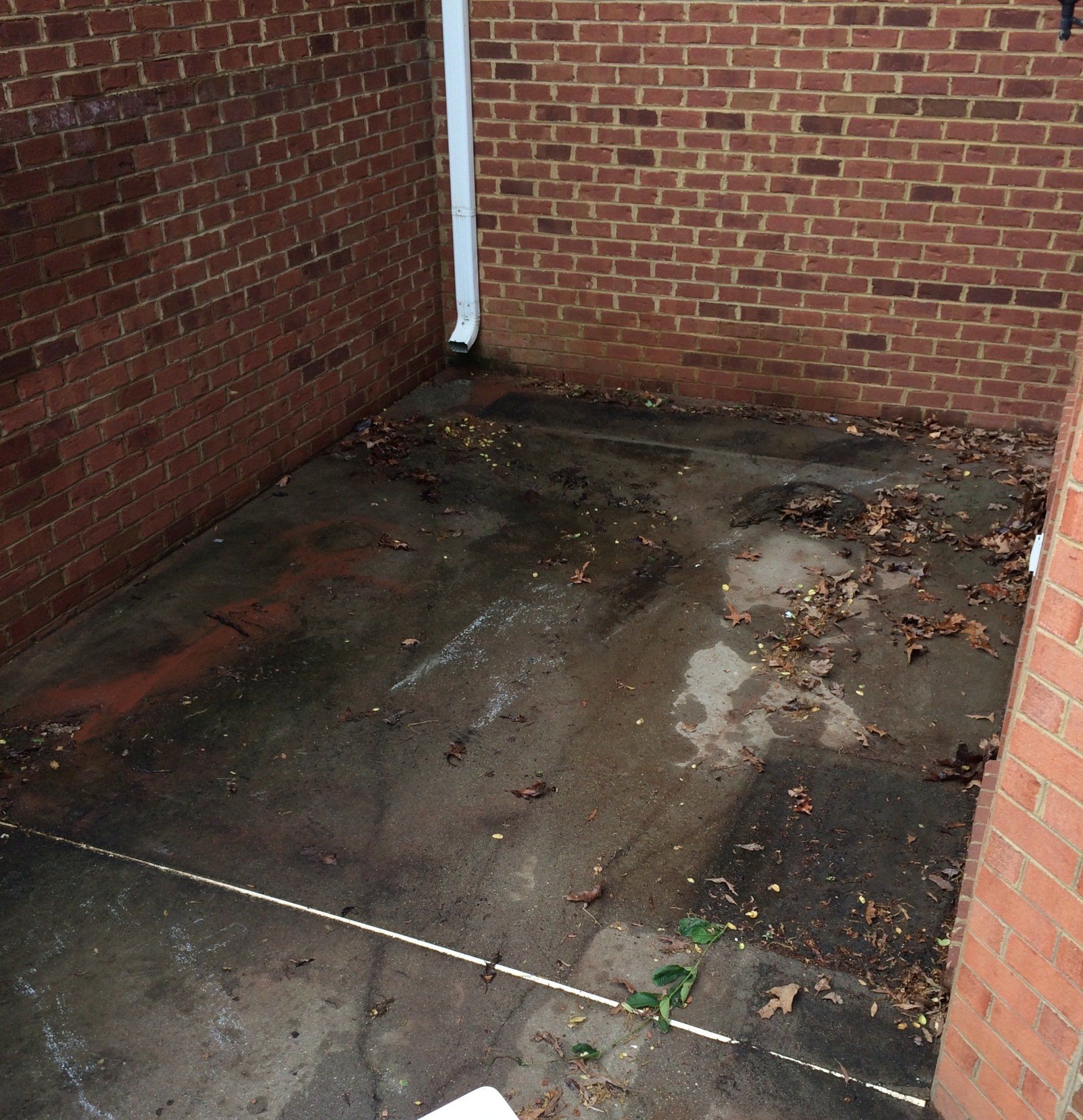 old dirty concrete floor with leaves around