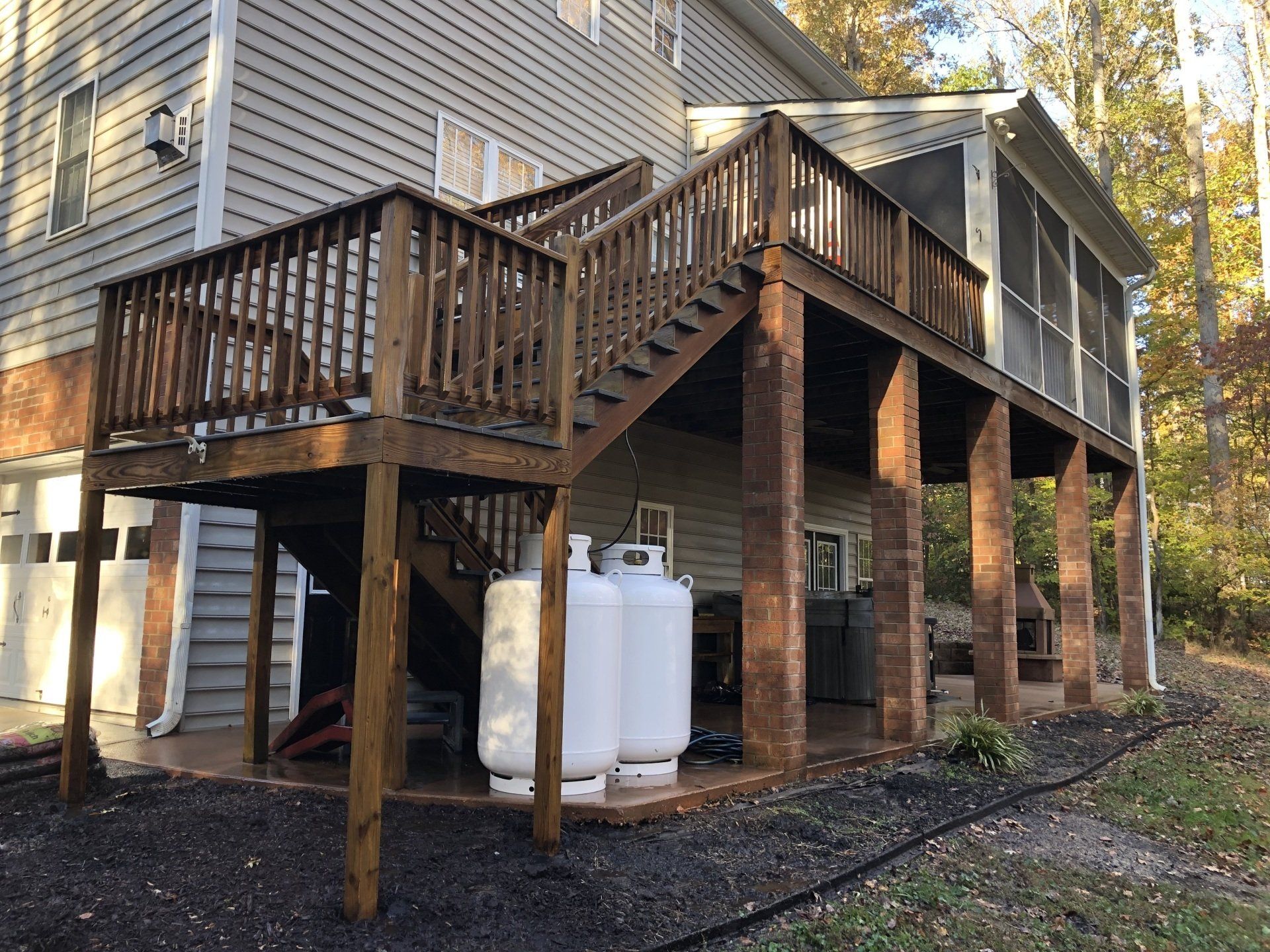 cleaned new look old wood balcony, house and stairs