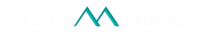 Teal geometric logo resembling two connected peaks on a white background
