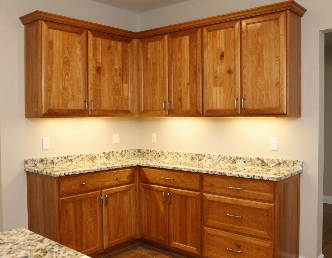 Honey oak stained kitchen cabinets installation DFW