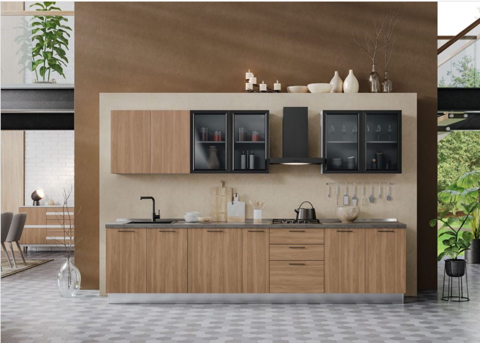Cabinet door samples showing wood species and stain finish options displayed at Brot Fine Cabinetry's Arlington TX showroom