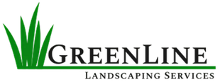 GreenLine Landscaping logo with green grass blades and text:
