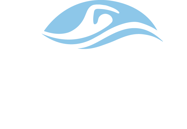 Light blue wave-like logo with a stylized eye centered on a white background