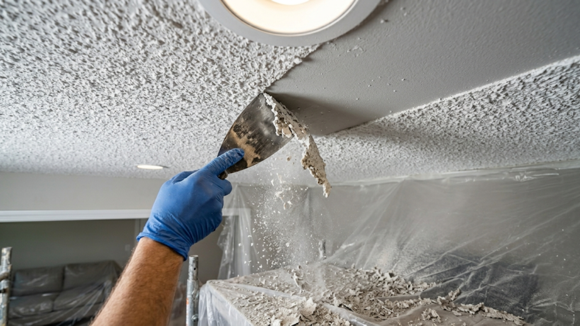ceiling texture removal process scraping popcorn ceiling