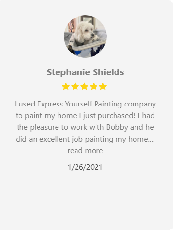 Review with photo of dog, 