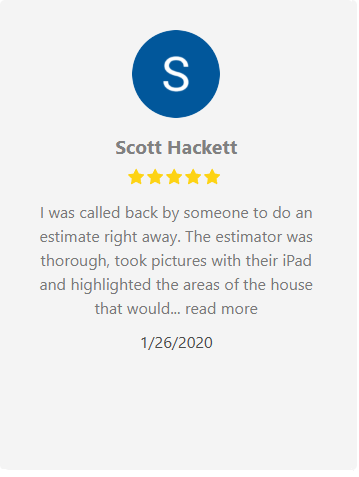 Review by Scott Hackett: 5-star rating, positive feedback about an estimate, thorough estimator using iPad, dated 1/26/2020.