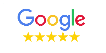 Google logo with five gold stars.