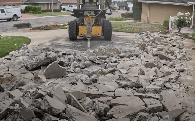 Demo of old concrete driveway prior to replacement of a new concrete driveway