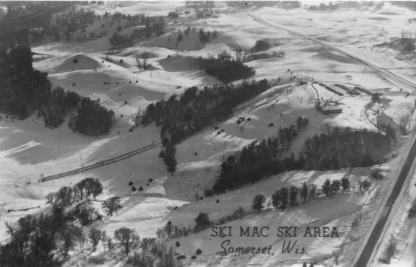 An aerial view of the ski mac ski area in somerset wisconsin