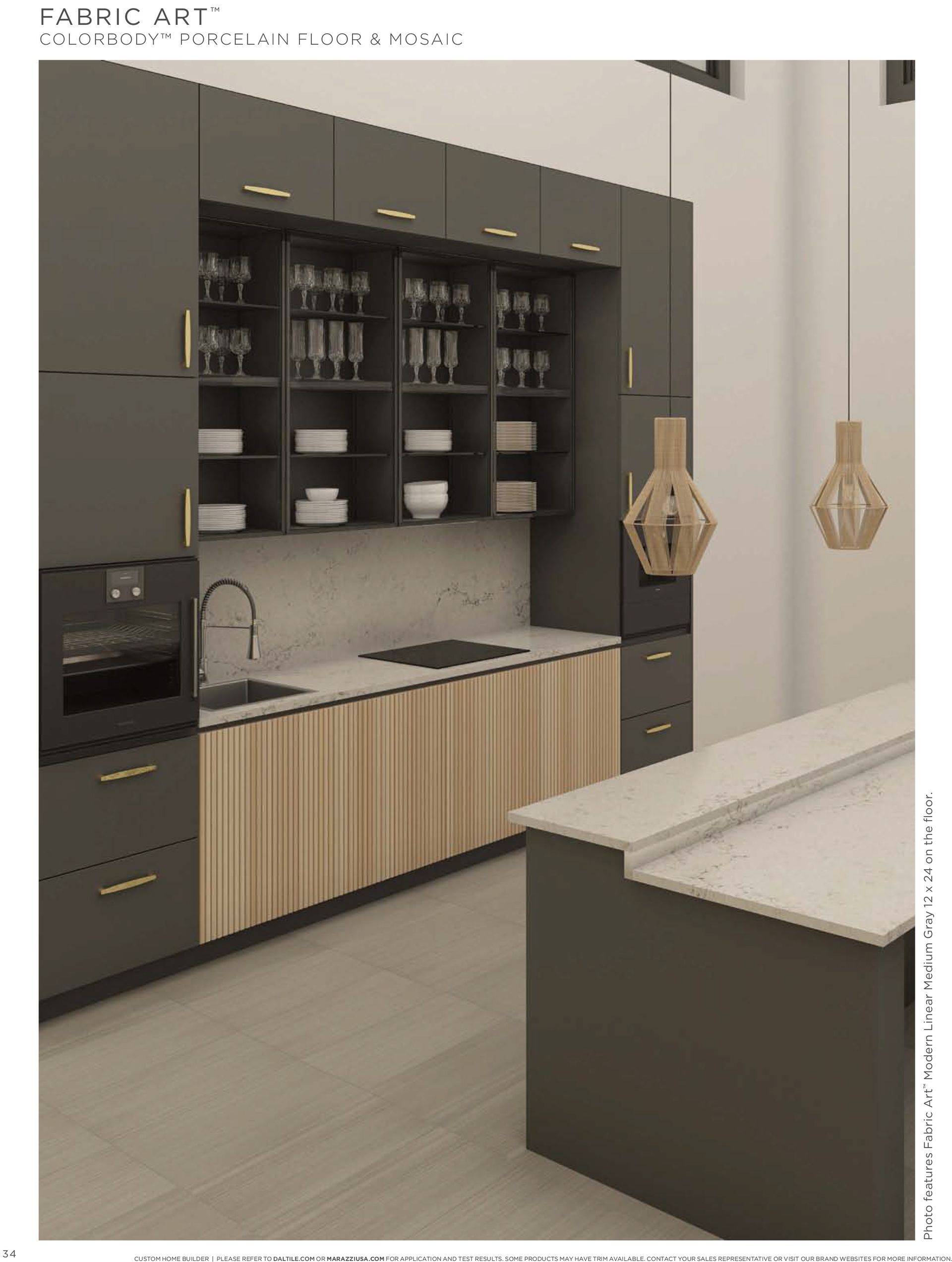Custom kitchen cabinetry | A kitchen with gray cabinets , wooden cabinets , a sink , and a large island.
