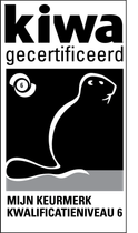 Kiwa certification seal with beaver silhouette, text: