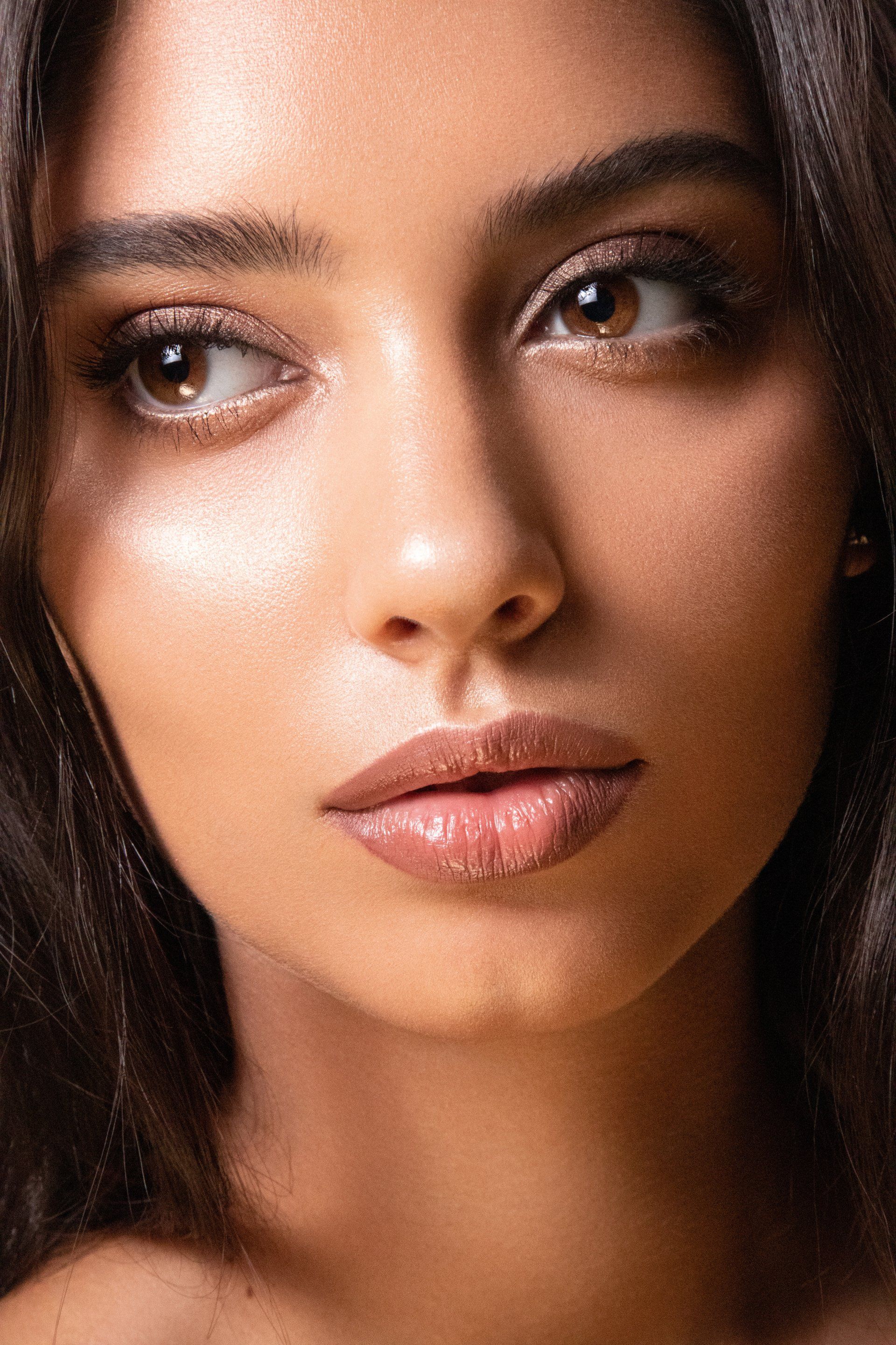 closeup of woman's face with smooth skin