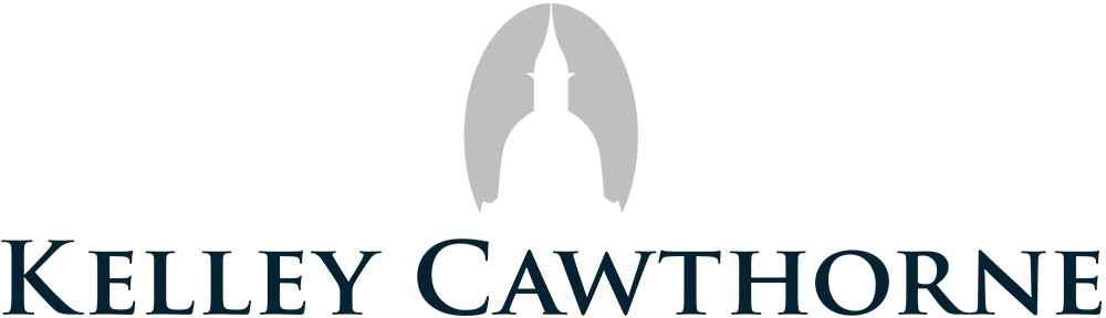 Kelly Cawthorne logo with stylized gray candle flame above the name