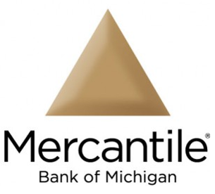 Mercantile Bank of Michigan logo with gold triangle above black text on white background