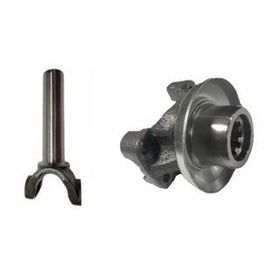 Two metal automotive hub and axle components on a white background