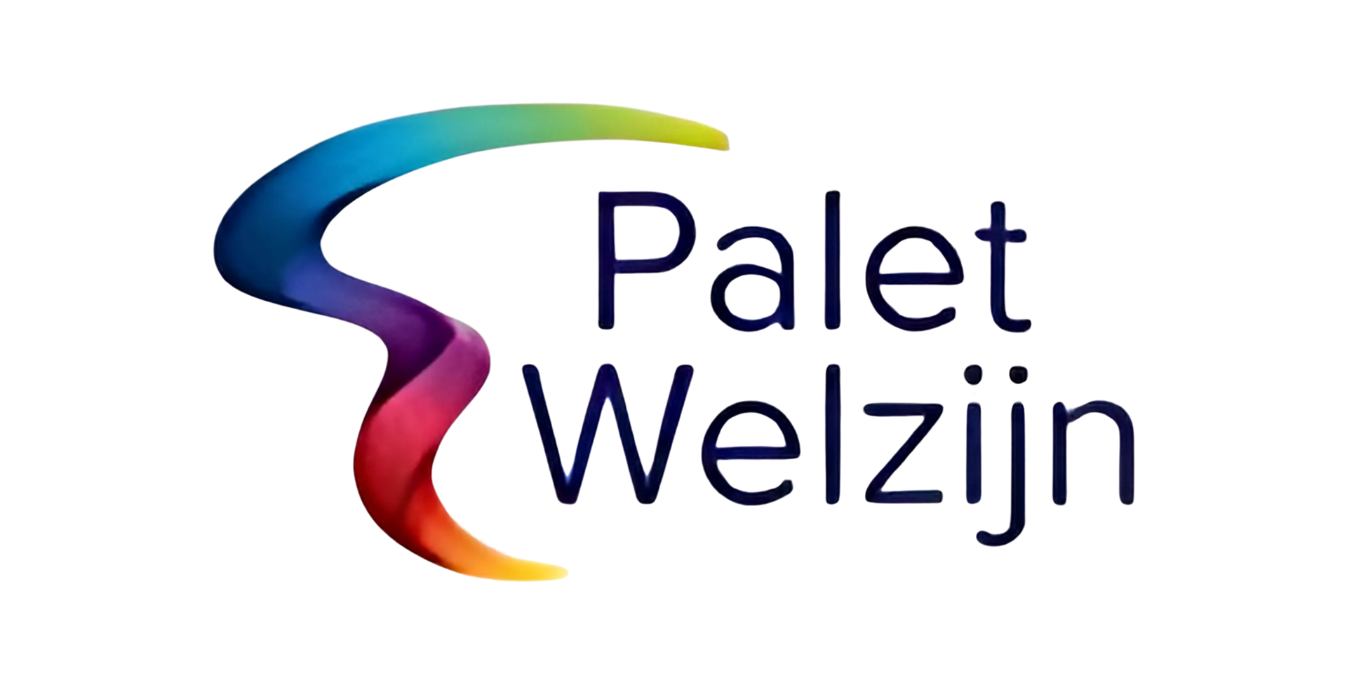 Logo of Palet Welzijn: a stylized rainbow swirl with text "Palet Welzijn" in navy blue.