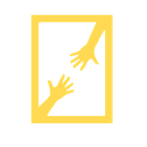 Gele lijst met uitreikende handen, die hulp of verbinding symboliseren.