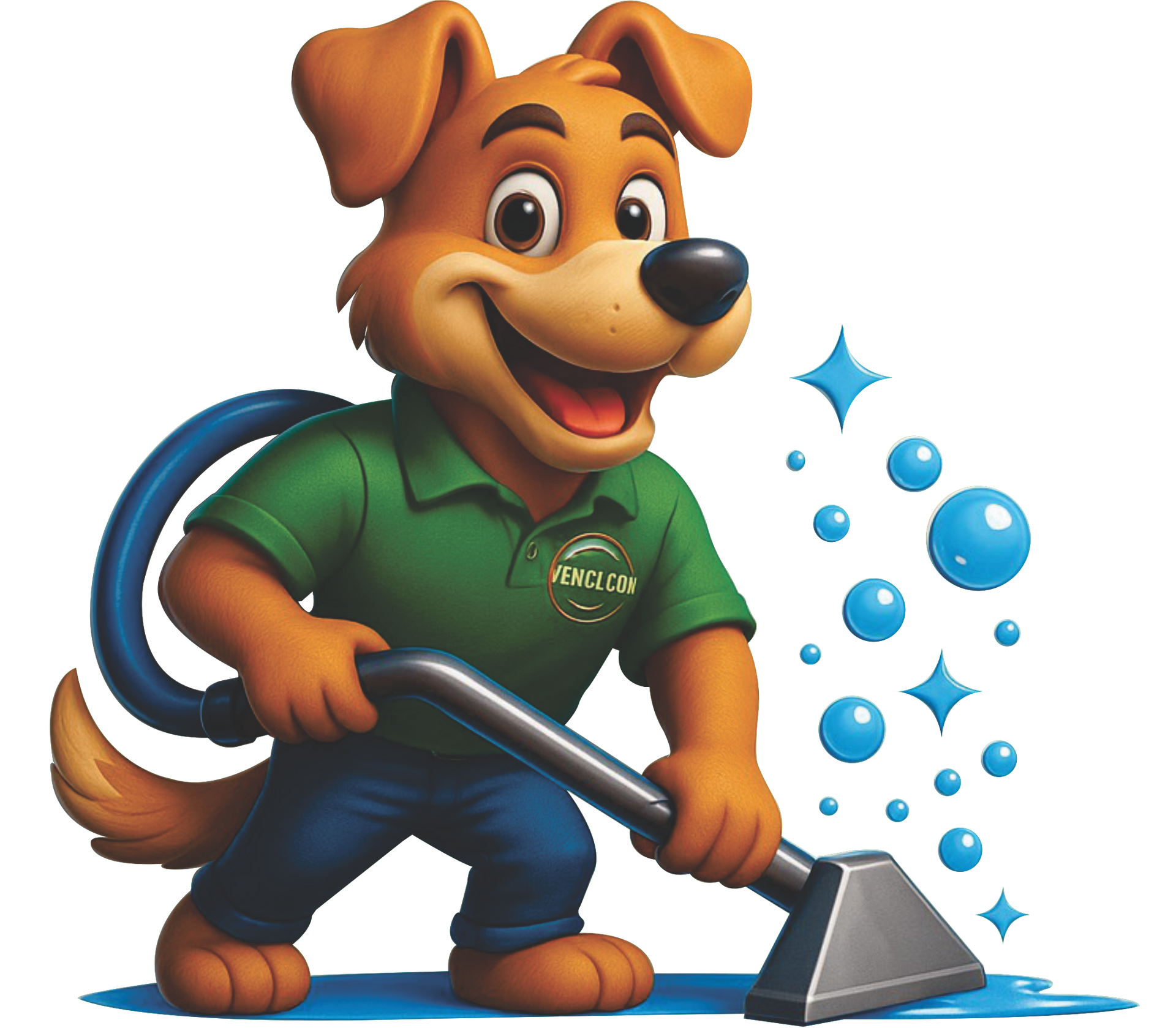 An icon of a green bucket and a mop next to the orange text