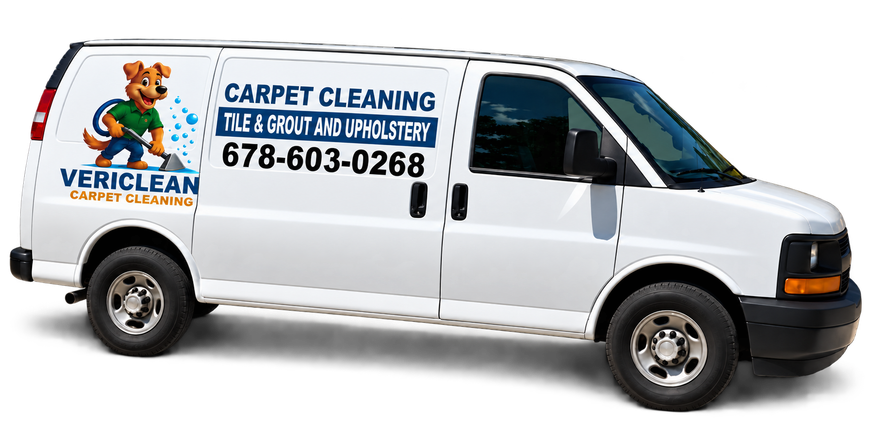 White Everclean carpet cleaning van with company logo and phone number on the side