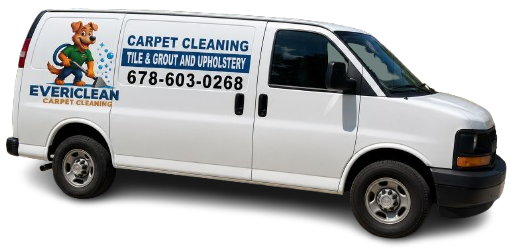 White EverClean carpet cleaning van with blue signage and phone number on the side