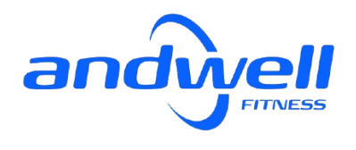 Andwell Fitness blue logo with stylized swoosh