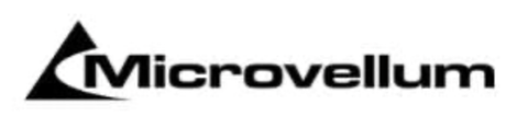 Microvellum logo in black with a stylized triangular icon on a white background