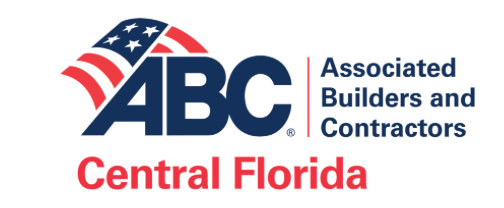 ABC Associated Builders and Contractors Central Florida logo with red and blue text and flag graphic