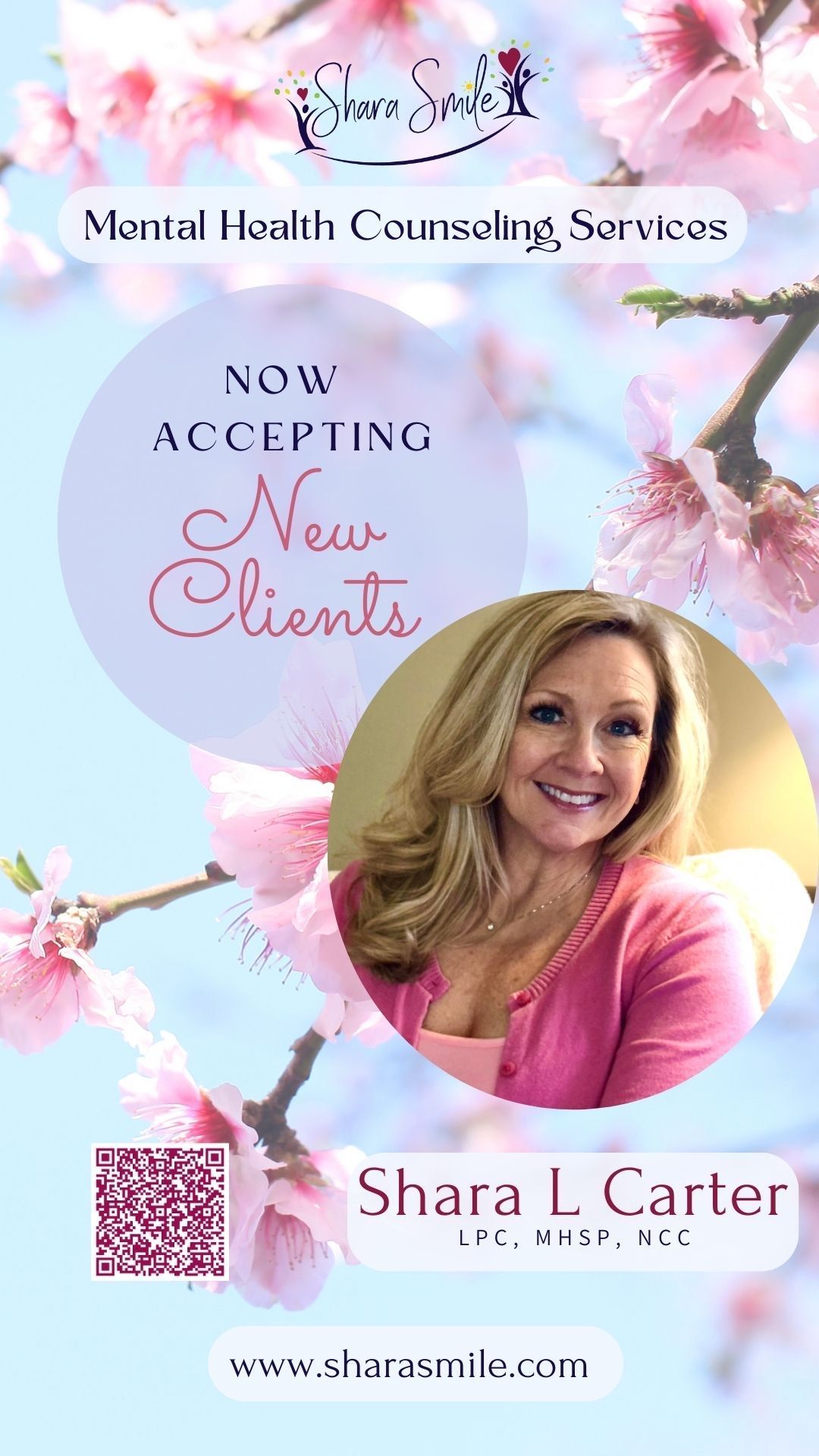 A woman in a pink shirt is standing in front of a cherry blossom tree. A woman in a pink shirt is standing in front of a cherry blossom tree.