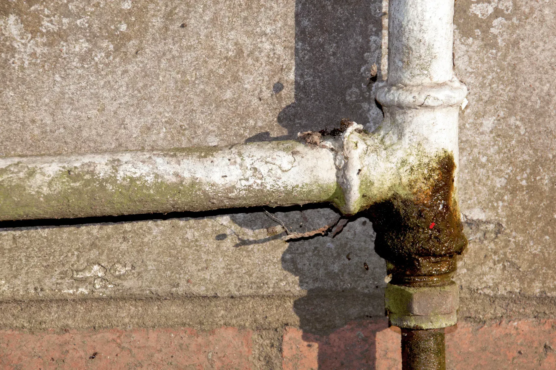 Corroded pipe joint with visible cracking and rust detected during a leak inspection in Bakersfield CA