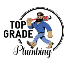 Top Grade Plumbing logo: cartoon plumber carrying wrench, within a circle, text reads "Top Grade Plumbing".