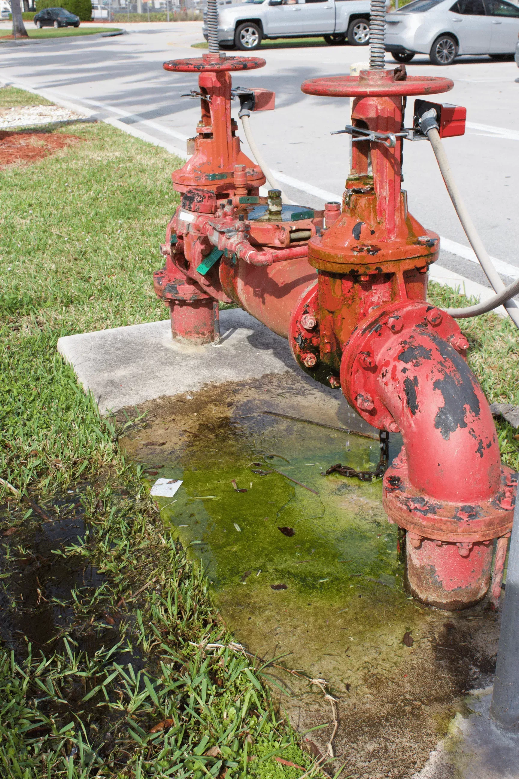 Commercial water main shutoff valves used during water line leak repair in Bakersfield