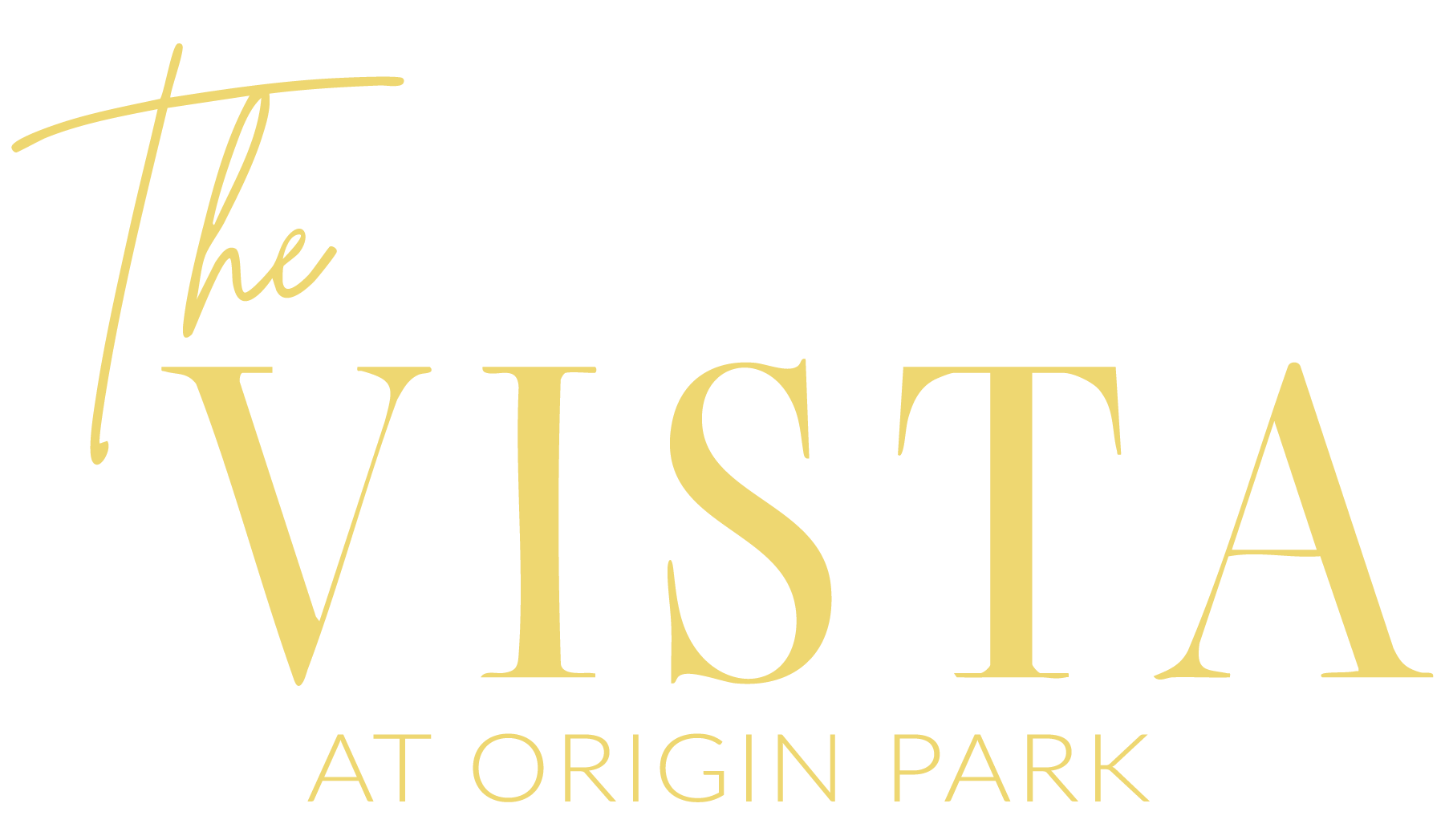 The Vista at Origin Park logo in gold script, with