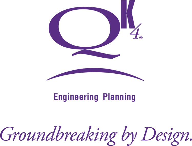 Purple logo for QK4, Engineering Planning. Includes a stylized