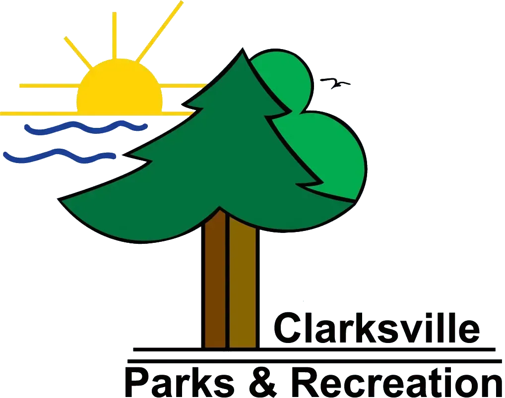 A logo for clarksville parks and recreation with a tree and sun