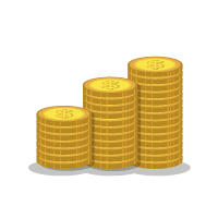 Tres pilas de monedas de oro, de altura creciente, que sugieren crecimiento financiero.