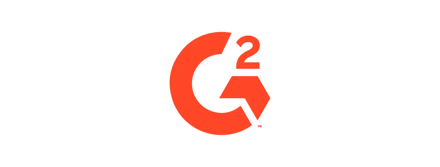 Logotipo naranja de G2 sobre fondo blanco