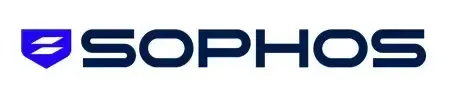 Logotipo de Sophos en azul oscuro con un icono de escudo morado sobre un fondo blanco.