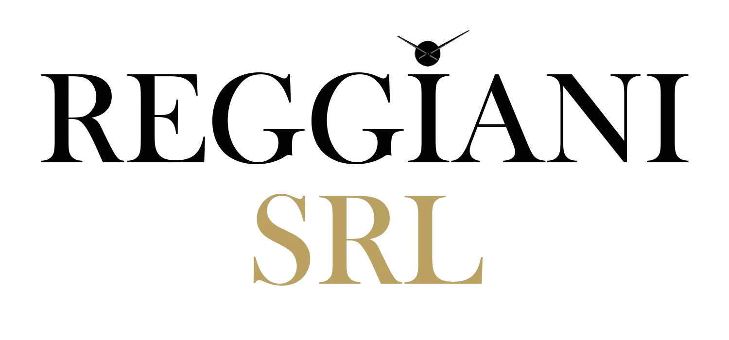 Logo Reggiani SRL con testo nero sopra e testo dorato sotto su sfondo bianco.