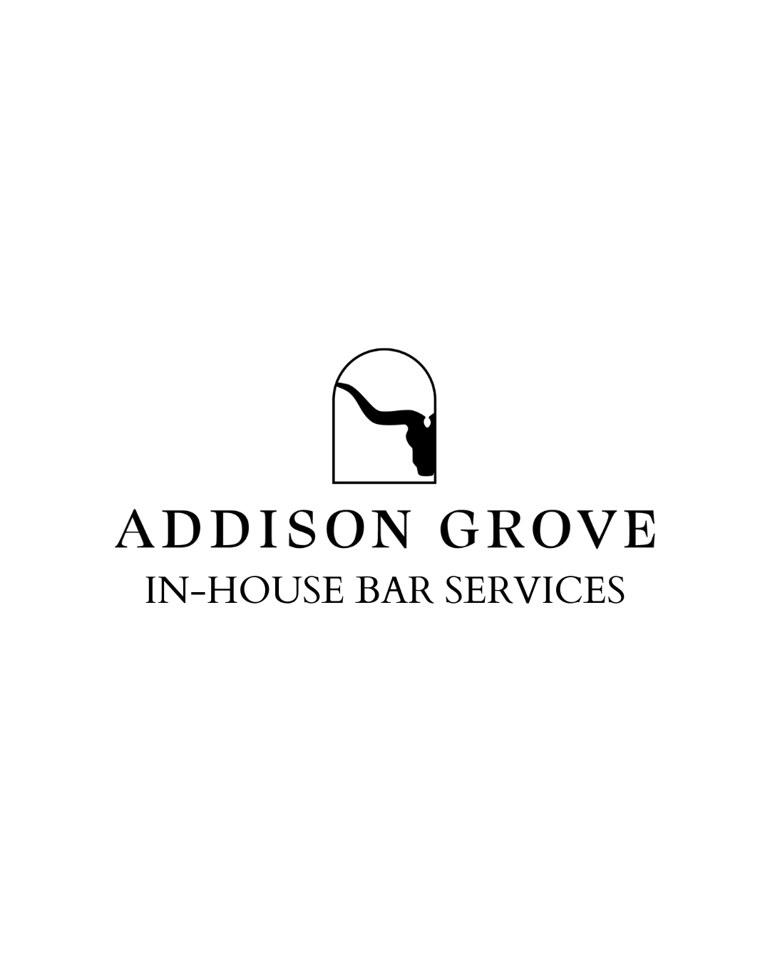 A black logo for Addison Grove In-House Bar Services featuring an arched doorway icon above the text.