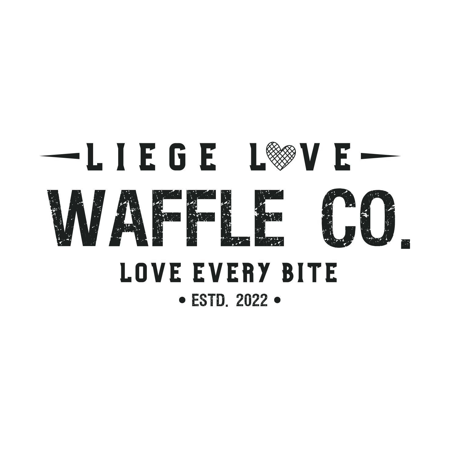 The logo for liege love waffle co. love every bite.