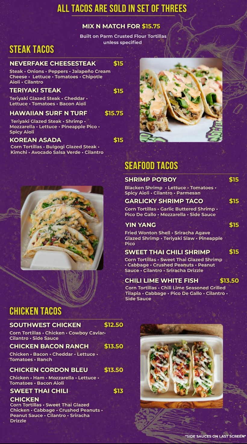A menu for a restaurant called notcho