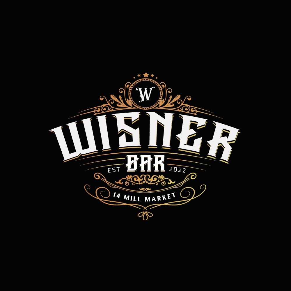 A logo for a bar called wisner bar on a black background.