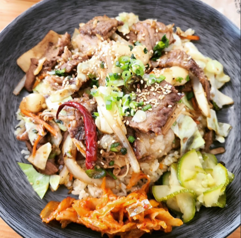 A close up of a plate of food with meat and vegetables