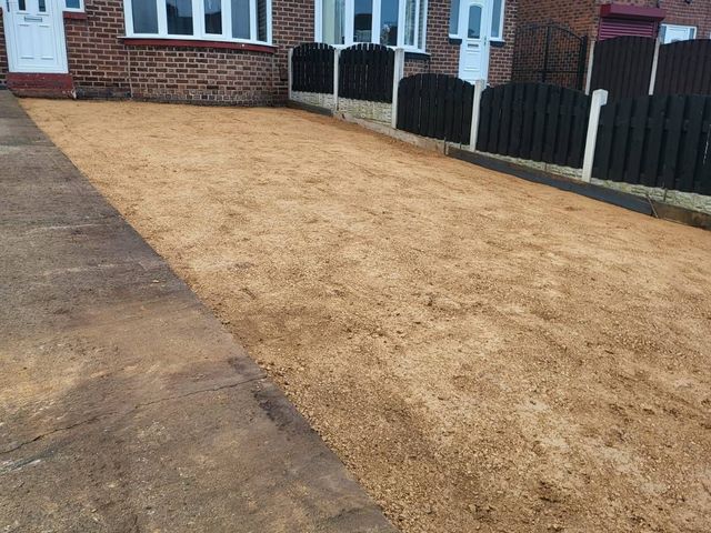Levelled sub-base laid ready for the concrete on a Sheffield driveway
